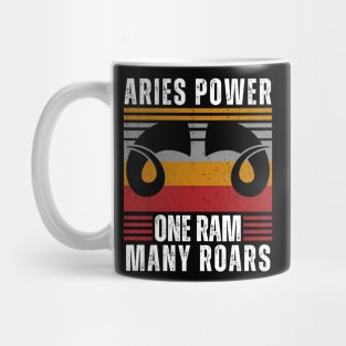 Funny Aries Zodiac Sign - Aries Power, One Ram, Many Roars - White Mug